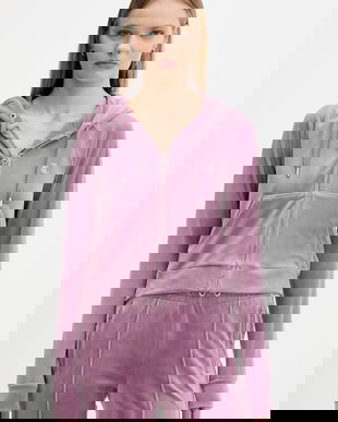 Juicy Couture bluză din velur culoarea violet, cu glugă, uni, JCWAS225306