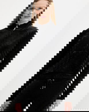 Juicy Couture bluză din velur culoarea negru, cu imprimeu, JCWCT225308