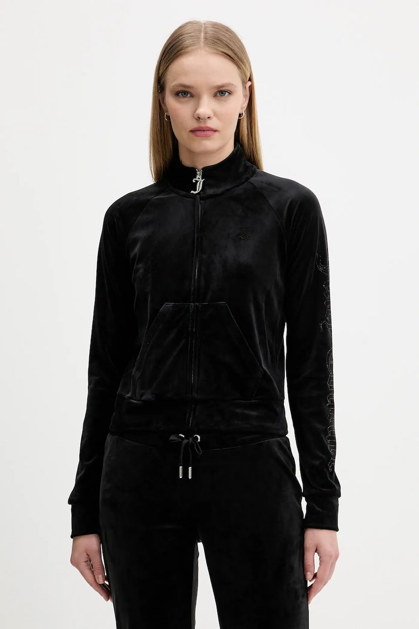 Juicy Couture bluză din velur culoarea negru, cu imprimeu, JCWCT225308