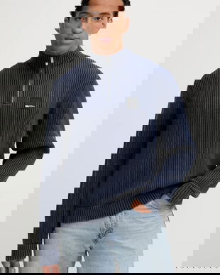 Karl Lagerfeld Jeans pulover de bumbac culoarea bleumarin, cu turtleneck, A4M18034