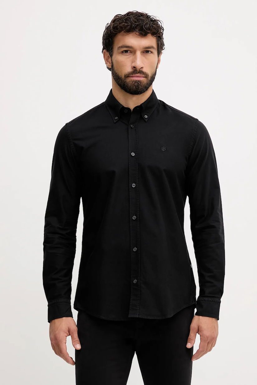 BOSS cămașă din bumbac culoarea negru, cu guler button-down, regular, 50544917