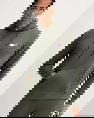 Tommy Jeans bluză culoarea verde, cu glugă, cu imprimeu, DM0DM20738