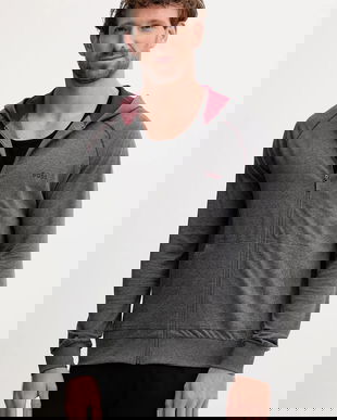 BOSS bluză lounge culoarea albastru marin, cu glugă, neted