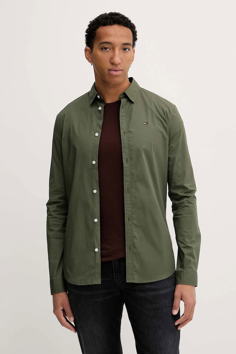 Tommy Jeans cămașă culoarea bleumarin, cu guler clasic, slim, DM0DM04405