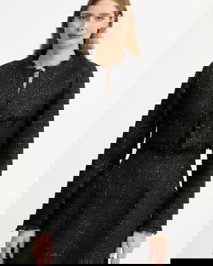 Bardot sacou culoarea negru, un singur rând de nasturi, uni, 59729JB1