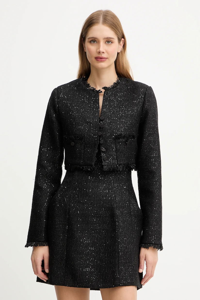 Bardot sacou culoarea negru, un singur rând de nasturi, uni, 59729JB1