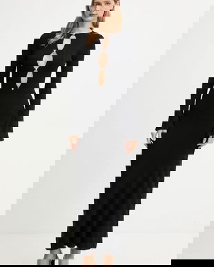 Bardot rochie culoarea negru, maxi, evazați, 59801DB