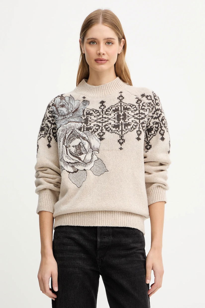 Blugirl Blumarine pulover de lână culoarea bej, călduros, cu turtleneck, RF5161.MS038