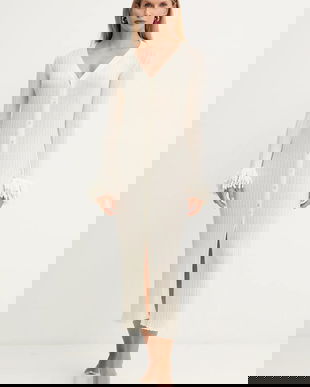 Simona Corsellini rochie din lână culoarea bej, maxi, mulată, A25CPABO0201