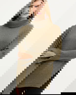 Simona Corsellini pulover din amestec de lână culoarea verde, light, cu guler, A25CPMGP08S1