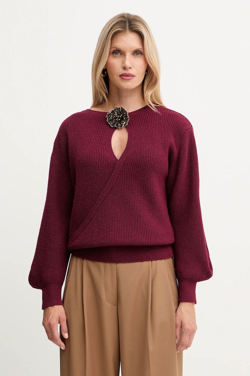 Simona Corsellini pulover din amestec de lână culoarea bordo, light, A25CPMGG0401
