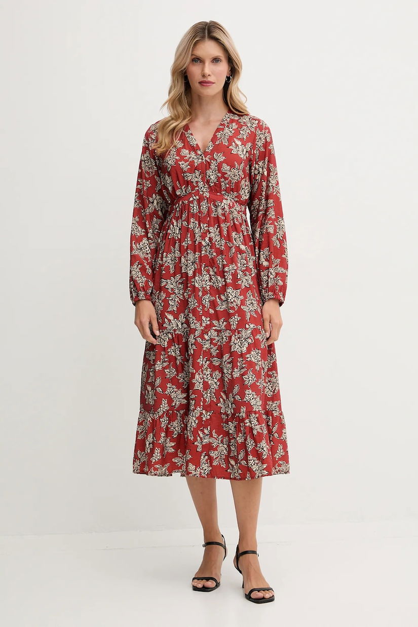 Pepe Jeans rochie culoarea portocaliu, midi, evazați, PL9537695