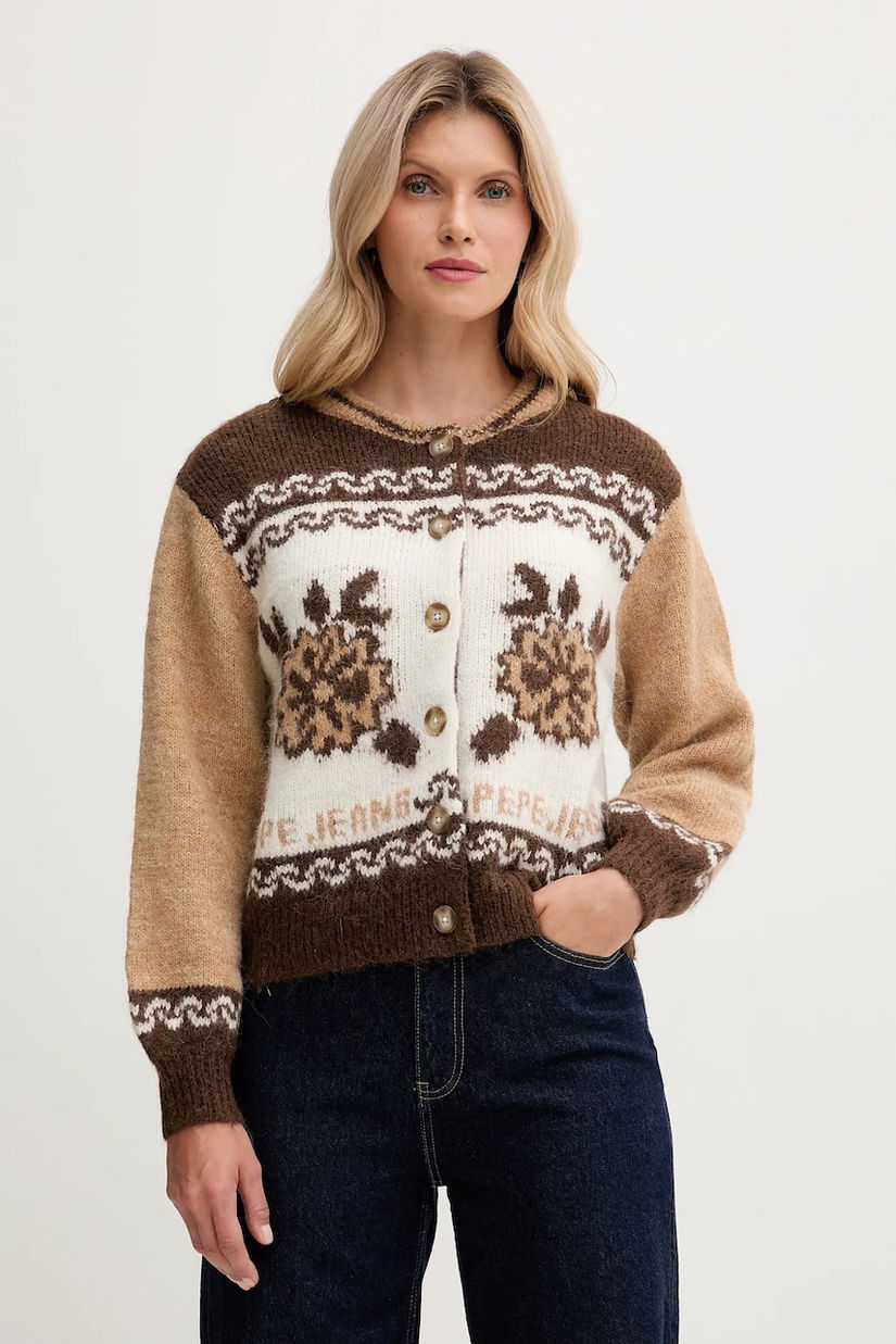 Pepe Jeans cardigan din amestec de lână culoarea maro, călduros, PL7000040