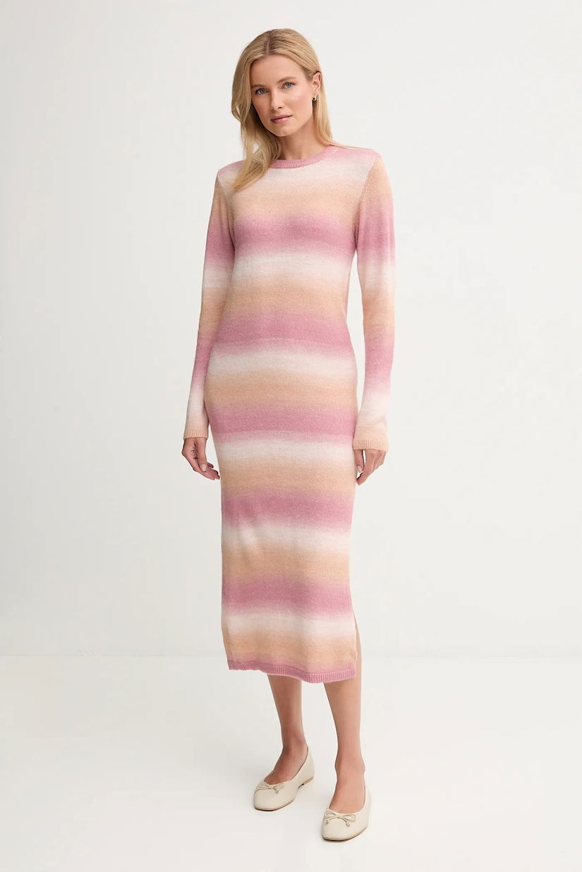 Pepe Jeans rochie din amestec de lână culoarea roz, midi, drept, PL9537713