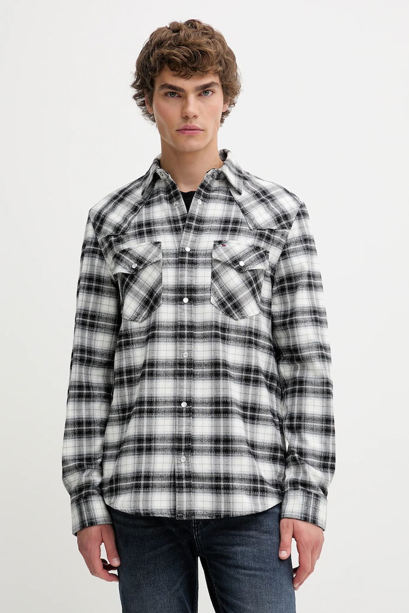 Tommy Jeans cămașă din bumbac culoarea negru, cu guler clasic, regular, DM0DM22019
