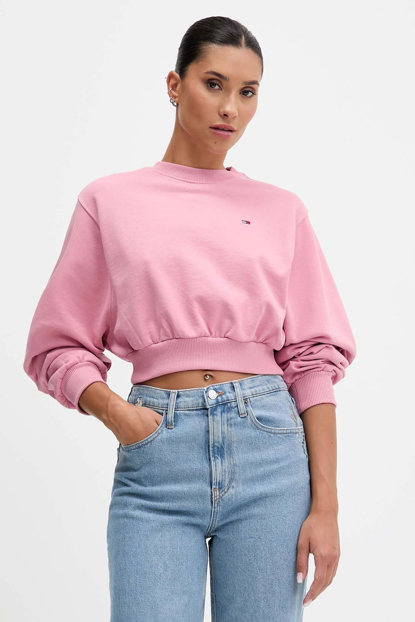 Tommy Jeans hanorac de bumbac culoarea roz, uni, DW0DW21831