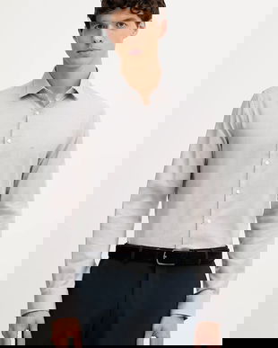 Michael Kors cămașă culoarea bej, cu guler button-down, slim, MK0DS01596