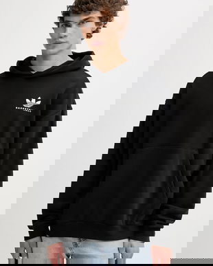 adidas Originals hanorac de bumbac Intercon culoarea negru, cu glugă, cu imprimeu, JW8615