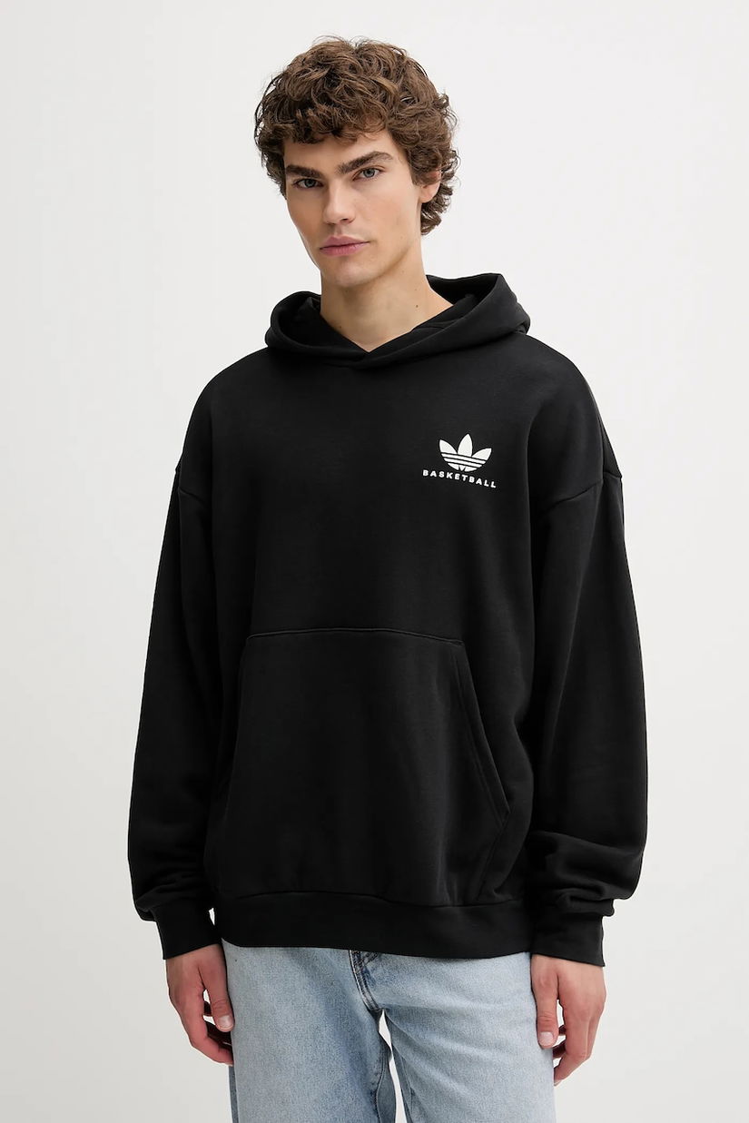 adidas Originals hanorac de bumbac Intercon culoarea negru, cu glugă, cu imprimeu, JW8615