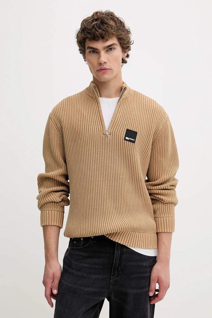 Karl Lagerfeld Jeans pulover de bumbac culoarea verde, cu turtleneck, A4M18034