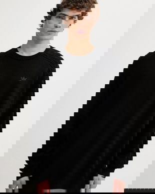 adidas Originals pulover de bumbac P Ess Knit Crew culoarea negru, light, JY2648