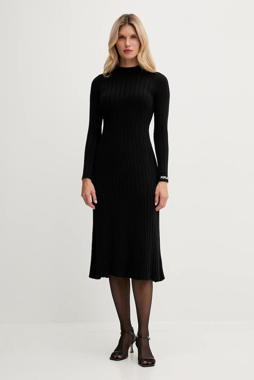 Pepe Jeans rochie culoarea negru, midi, mulată, PL9537749