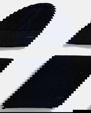 BOSS căciulă si eșarfă din amestec de lână culoarea negru, 50522439