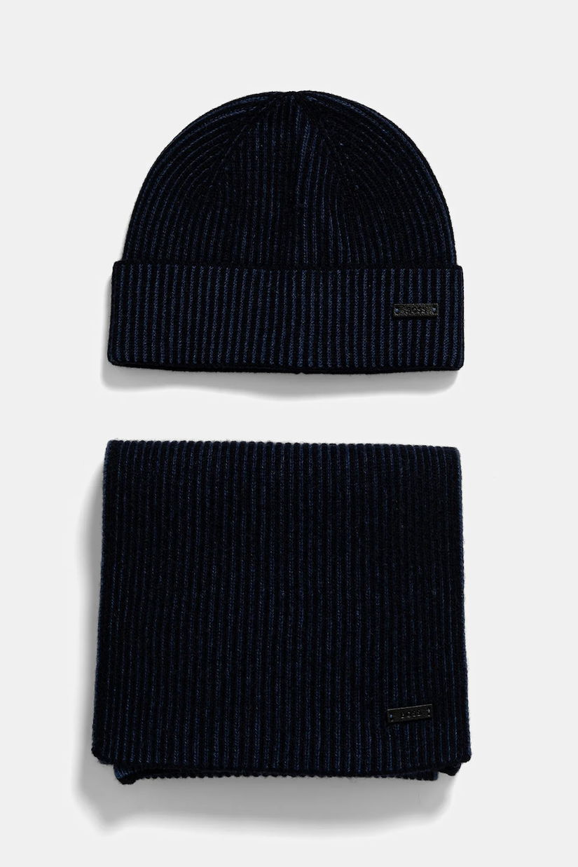 BOSS căciulă si eșarfă din amestec de lână culoarea negru, 50522439