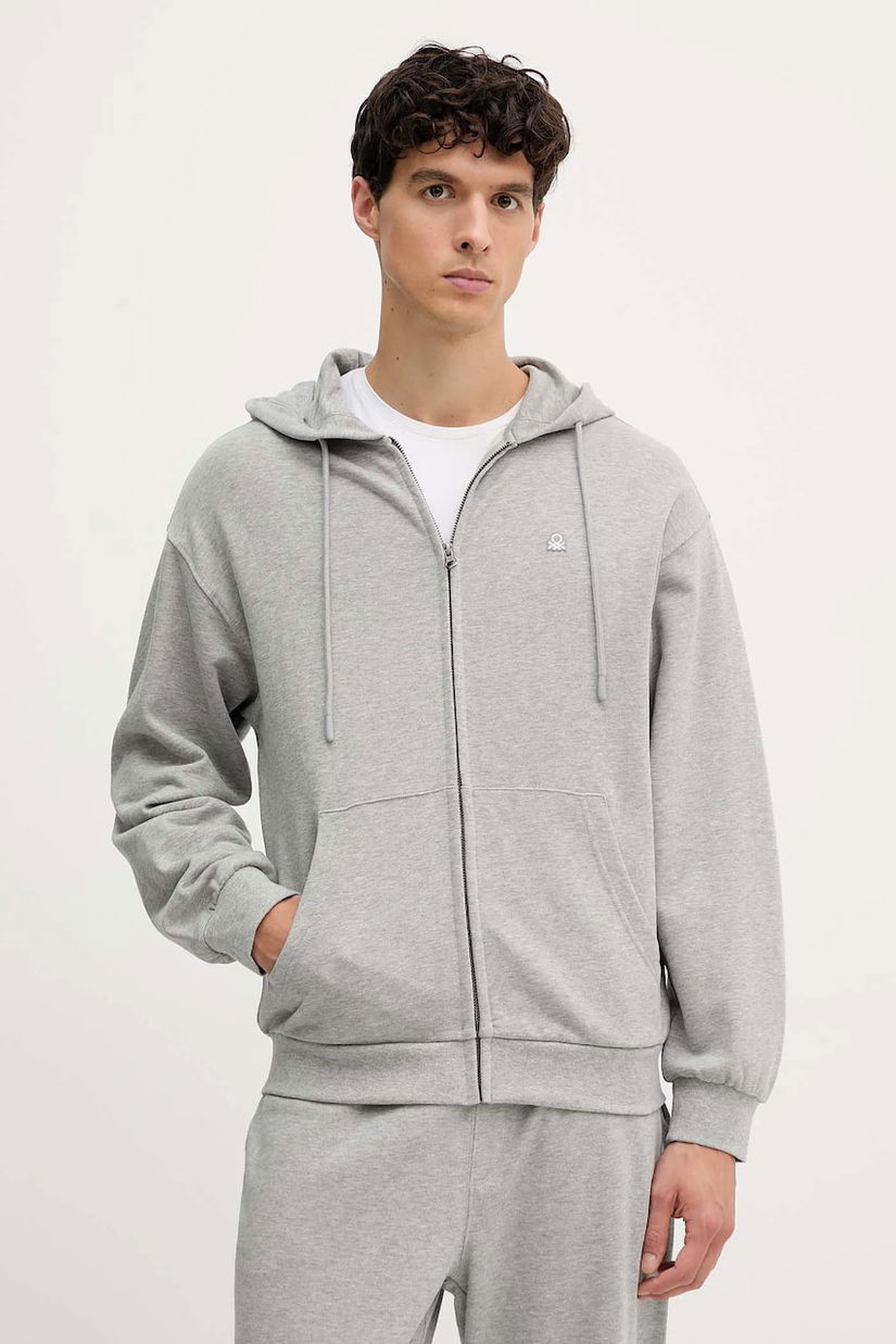 United Colors of Benetton hanorac de bumbac cu glugă, uni, 342ZU500P