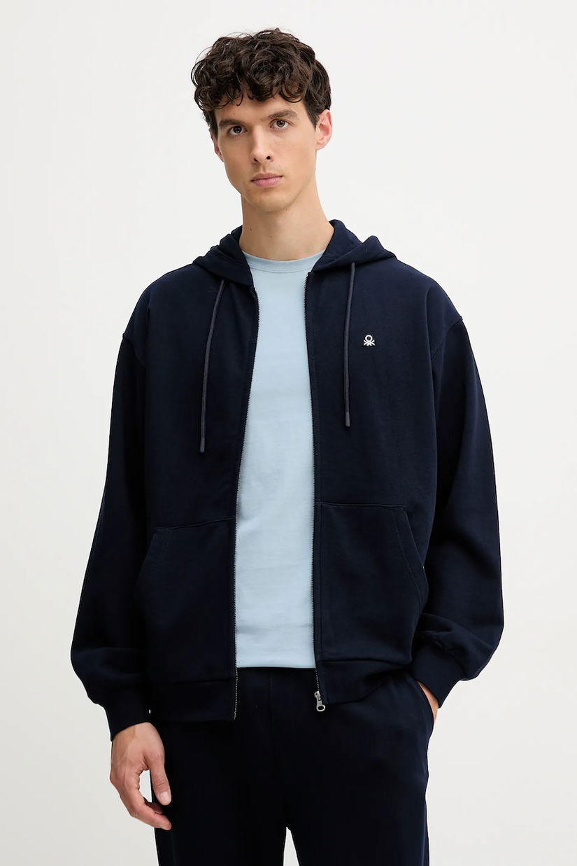 United Colors of Benetton hanorac de bumbac cu glugă, uni, 342ZU500P