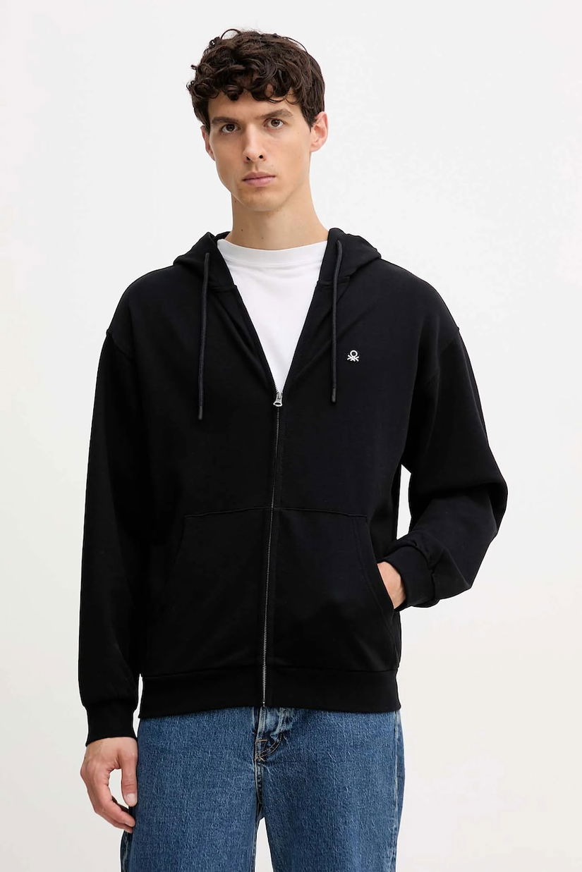 United Colors of Benetton hanorac de bumbac cu glugă, uni, 342ZU500P