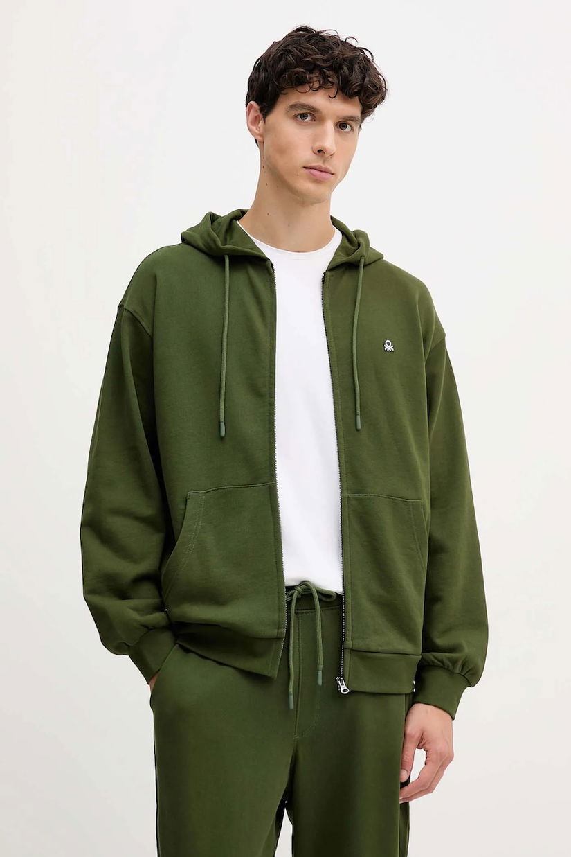 United Colors of Benetton hanorac de bumbac cu glugă, uni, 342ZU500P