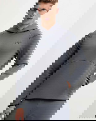 Under Armour bluză Unstoppable Fleece culoarea bej, cu glugă, cu imprimeu, 1389350