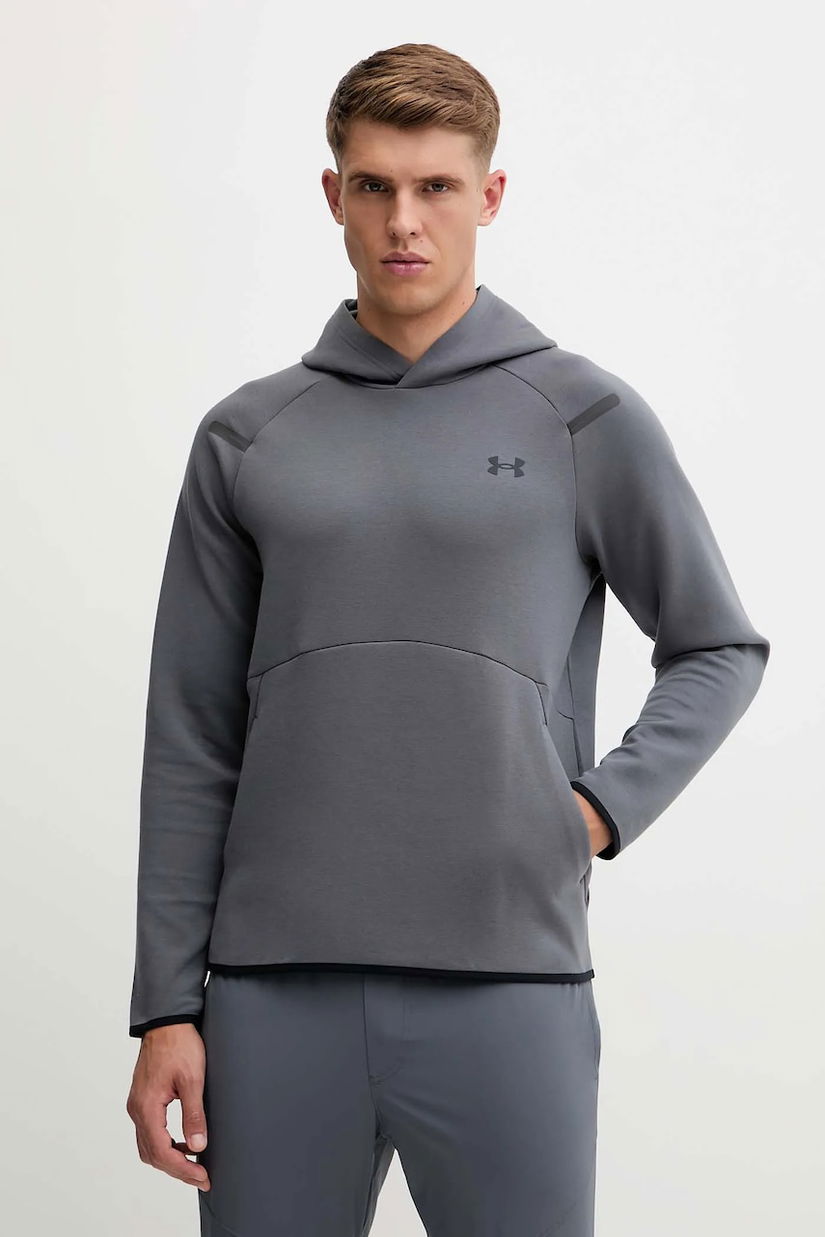 Under Armour bluză Unstoppable Fleece culoarea bej, cu glugă, cu imprimeu, 1389350