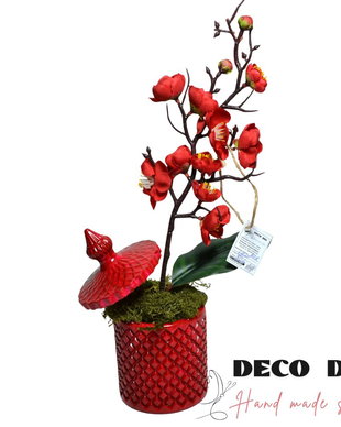 Aranjament flori de cires în vază ceramică cu capac  FARGO - 34cm/9cm
