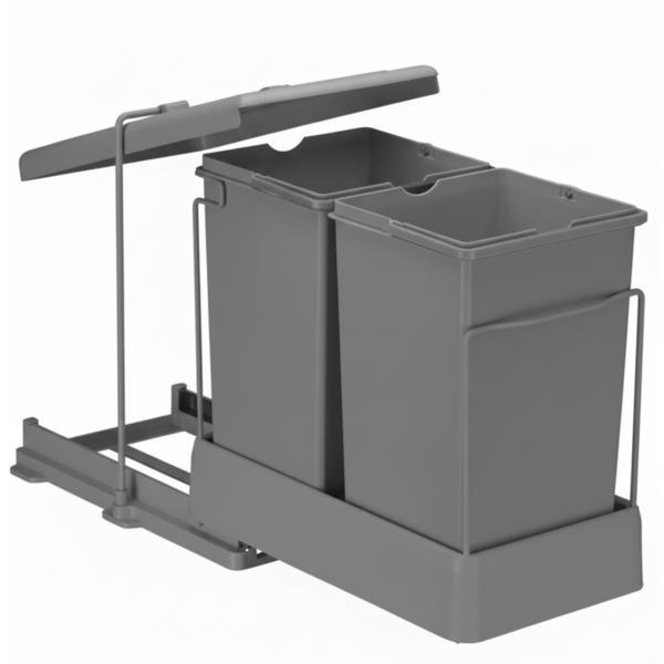 Cos de gunoi incorporabil Pelikan 21550, colectare selectiva, cu extragere automata, cu doua recipiente x 14 L, antracit