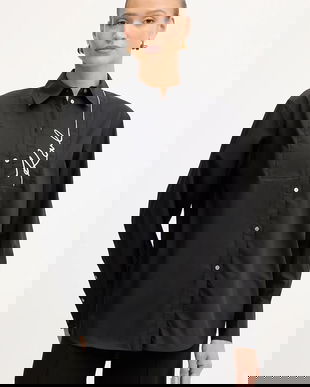 Karl Lagerfeld cămașă culoarea negru, cu guler clasic, relaxed, A4W11014