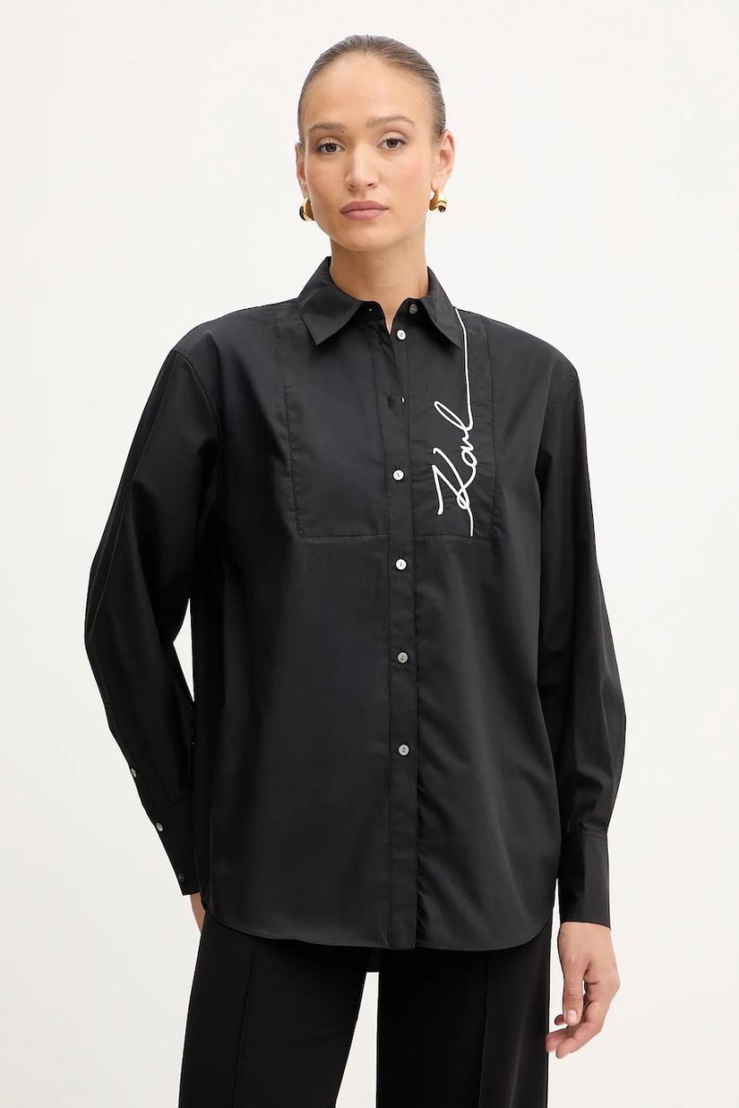 Karl Lagerfeld cămașă culoarea negru, cu guler clasic, relaxed, A4W11014