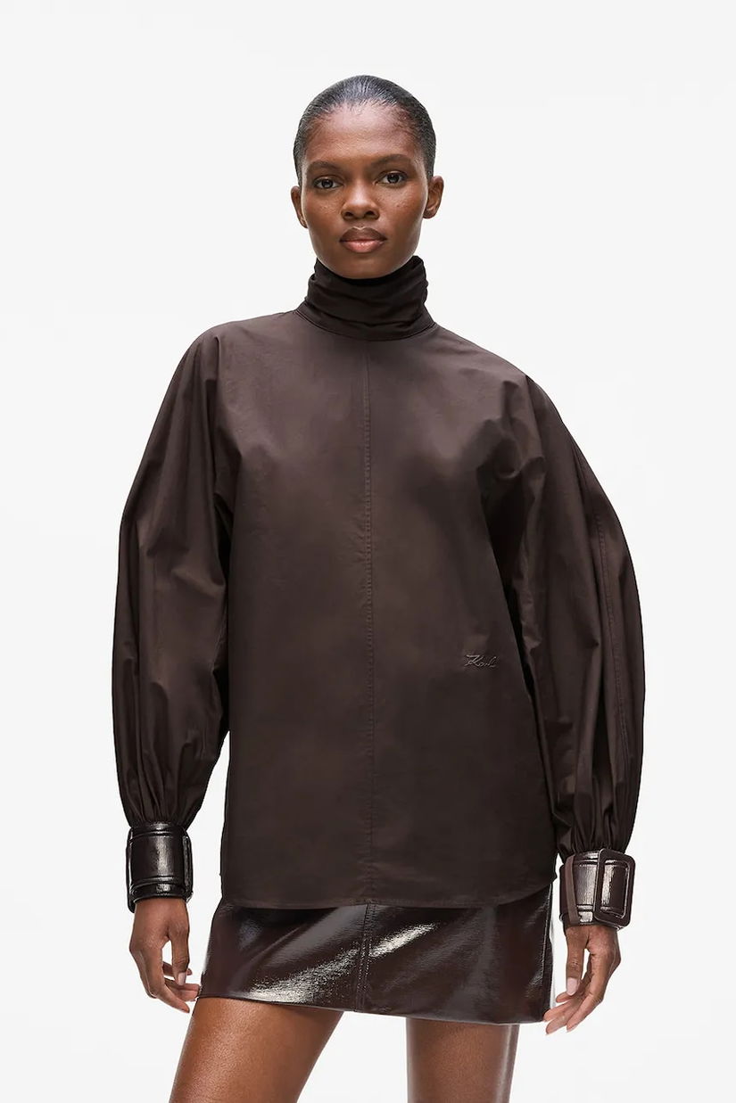 Karl Lagerfeld bluză culoarea maro, uni, A4W11013