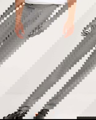 BOSS pantaloni de lână culoarea gri, cu fason chinos, 50551829