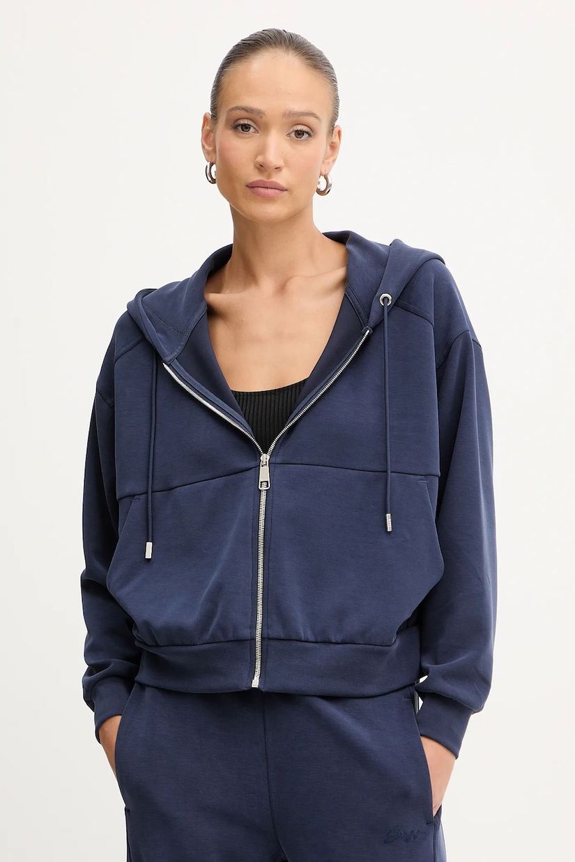 BOSS Orange bluză culoarea bleumarin, cu glugă, uni, 50547813