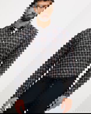 Barbour camasa din bumbac culoarea maro, cu guler button-down, slim