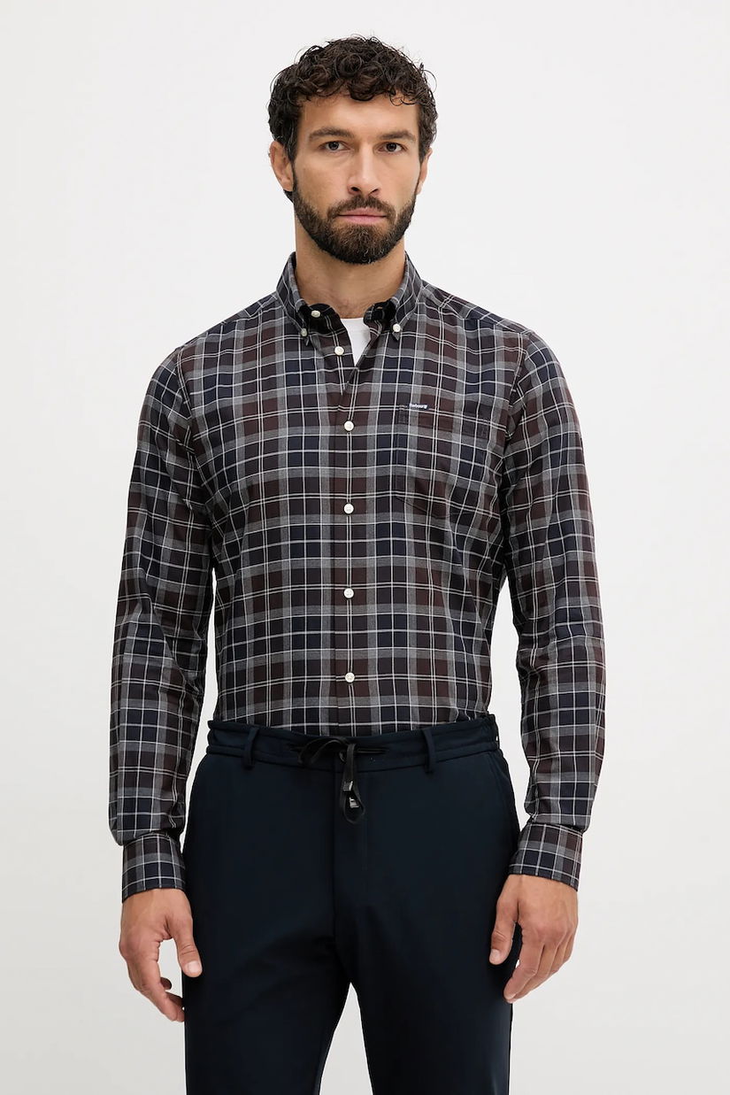 Barbour camasa din bumbac culoarea maro, cu guler button-down, slim