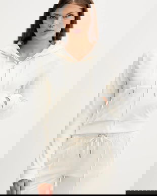 Juicy Couture bluză din velur culoarea bej, cu glugă, uni, JCWAS225306