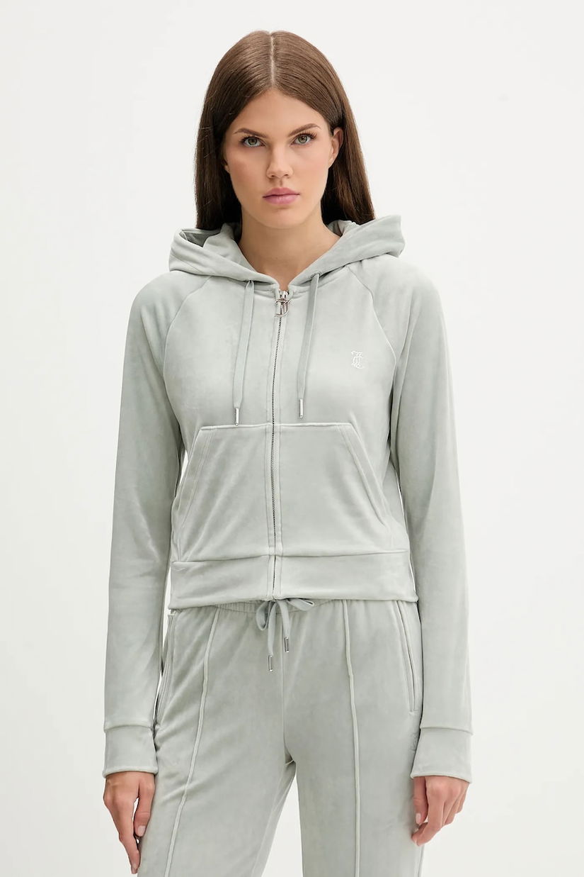 Juicy Couture bluză din velur culoarea gri, cu glugă, uni, JCWAS225306