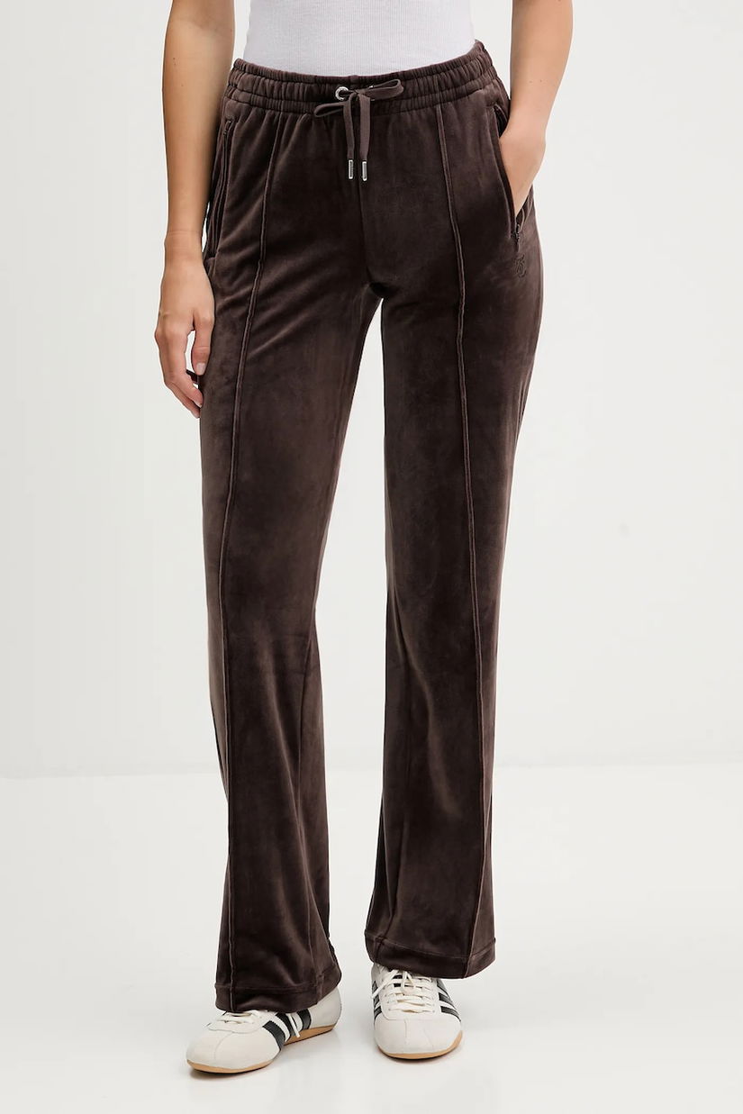 Juicy Couture pantaloni de trening din velur culoarea maro, cu imprimeu, JCWBJ225307