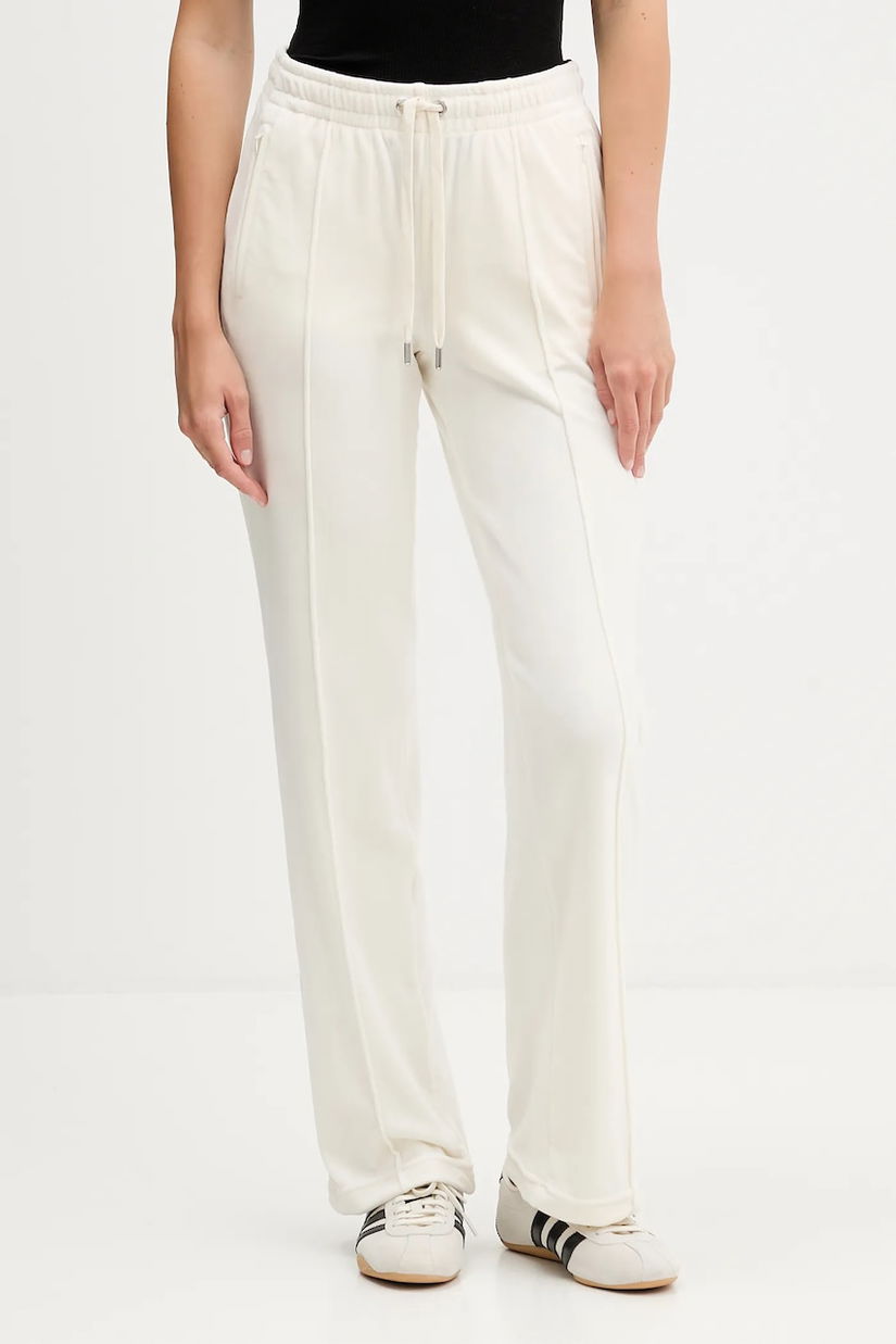 Juicy Couture pantaloni de trening din velur culoarea bej, cu imprimeu, JCWBJ225307