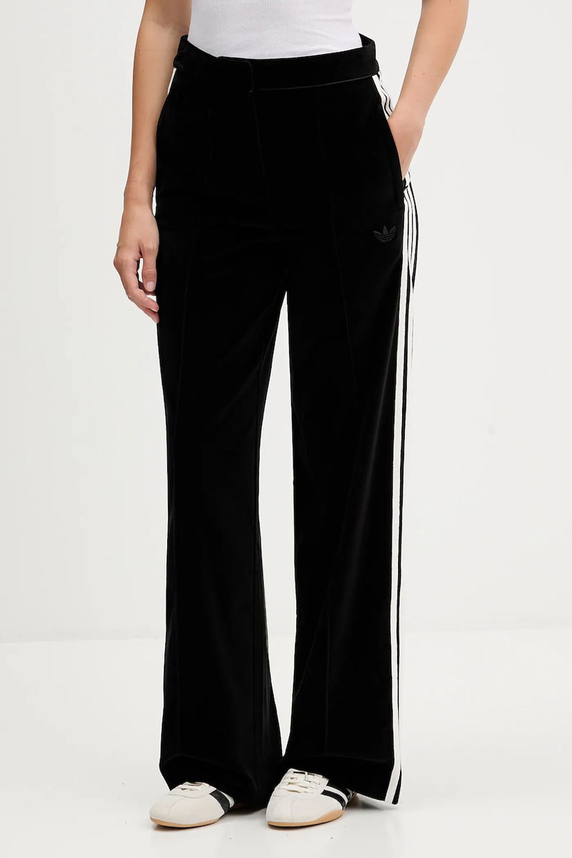 adidas Originals pantaloni de trening din velur Velvet culoarea negru, lat, high waist, KF2304