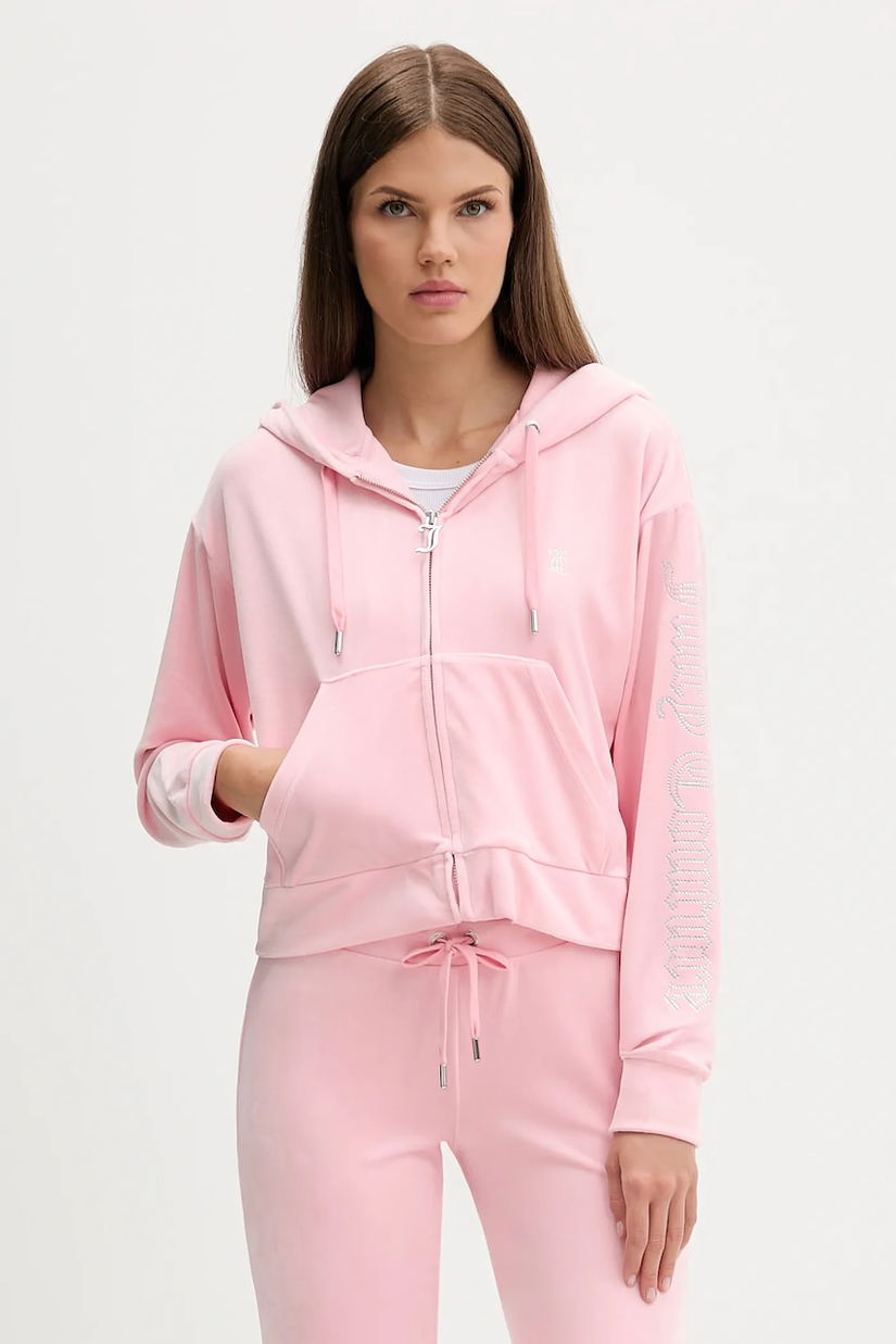Juicy Couture bluză din velur culoarea roz, cu glugă, uni, JCWAS225310