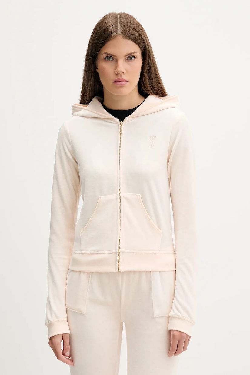 Juicy Couture bluză HERITAGE ROBYN HOODIE culoarea roz, cu glugă, cu imprimeu, JCSEBJ007G